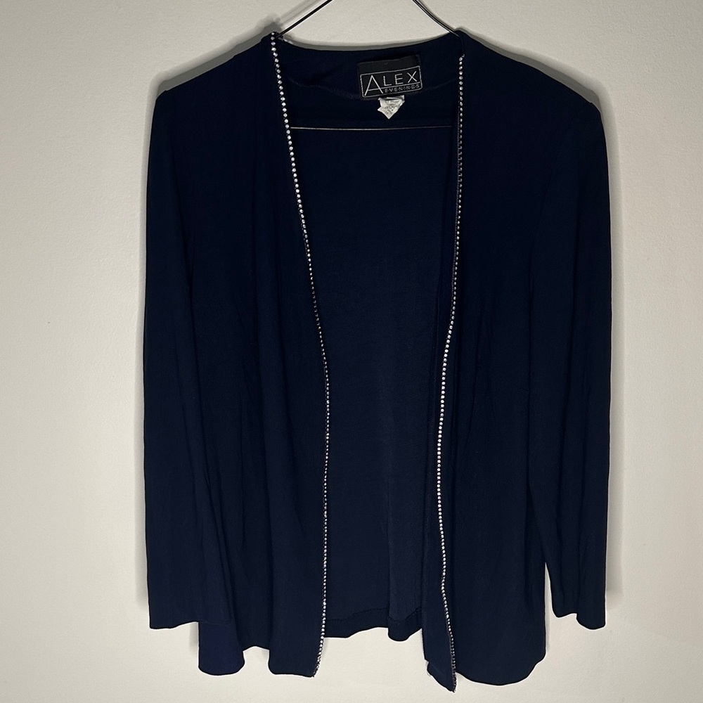 Alex Evenings Midnight Blue Blouse with Metallic Accents